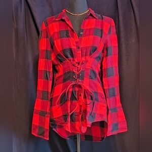 Express Plaid Lace Up Button Down Women's Shirt